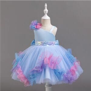 Elegant Princess Blue Party Dress 80 US 12-18 Months Tulle Bow Dress Sequin